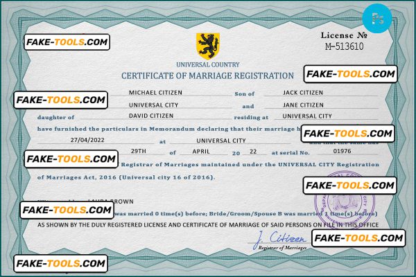 affection universal marriage certificate PSD template, completely editable