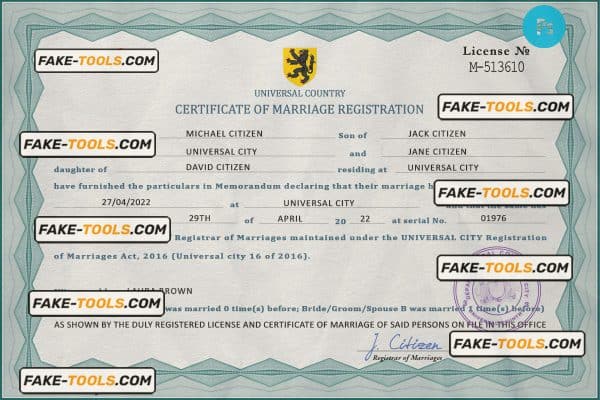 affection universal marriage certificate PSD template, completely editable