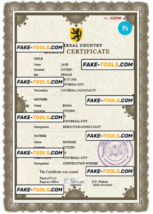 allied universal birth certificate PSD template, fully editable
