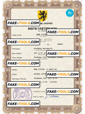 ammo universal birth certificate PSD template, completely editable