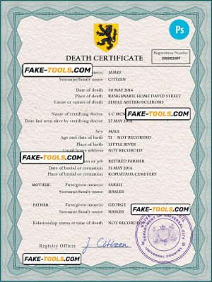 apex vital record death certificate universal PSD template