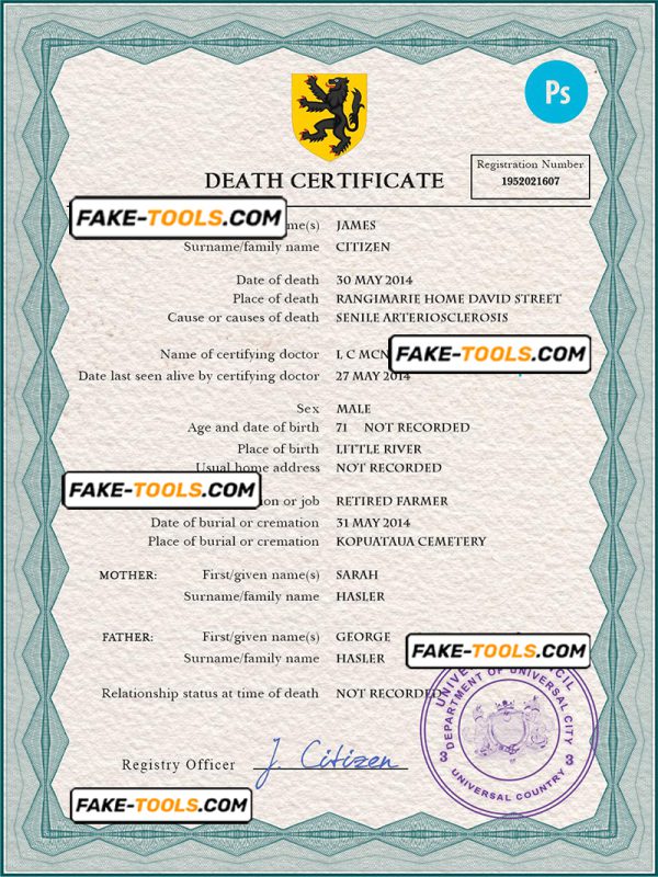 apex vital record death certificate universal PSD template
