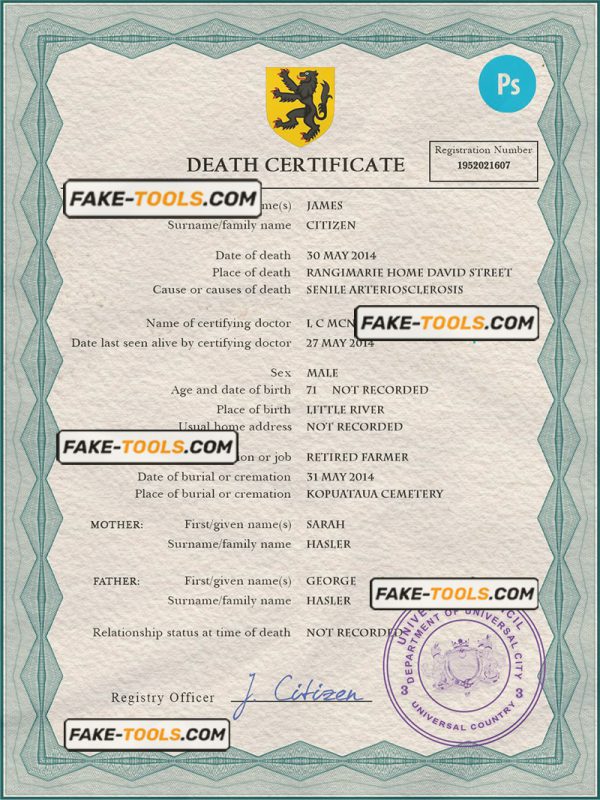apex vital record death certificate universal PSD template
