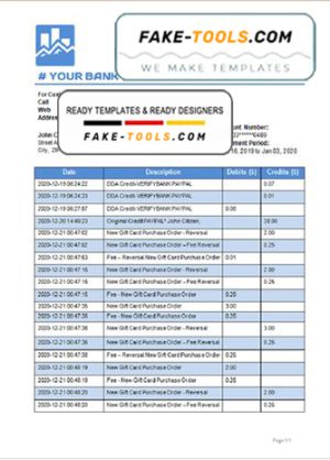 art shadow universal multipurpose bank statement template in Word format