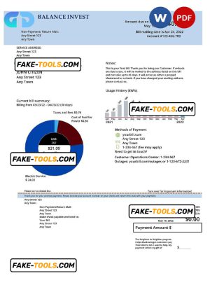 balance invest universal multipurpose utility bill, Word and PDF template