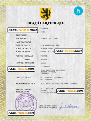 broadcast death universal certificate PSD template, completely editable