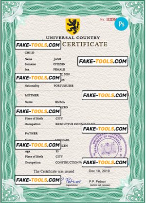 broadcast variety universal birth certificate PSD template, completely editable