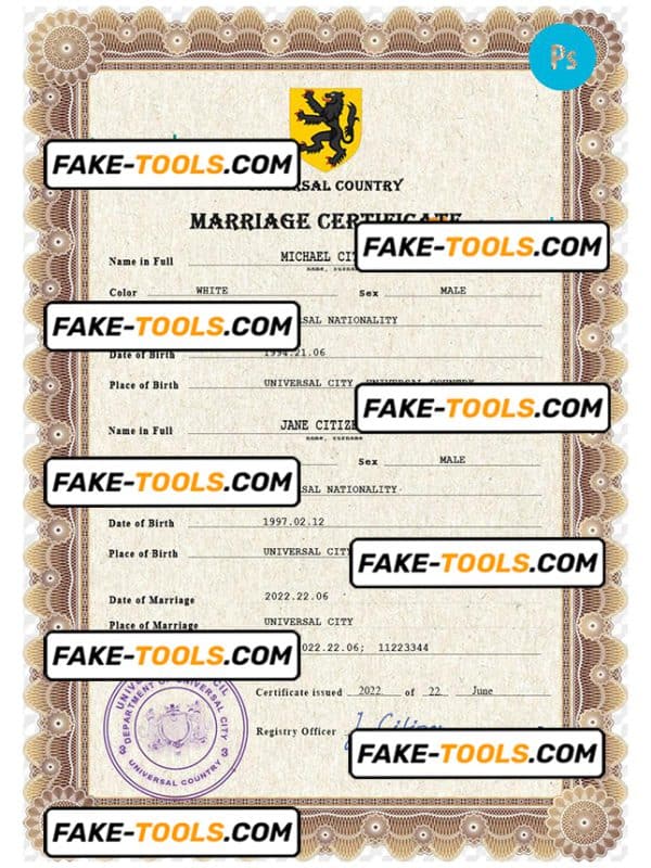 ceremony universal marriage certificate PSD template, completely editable