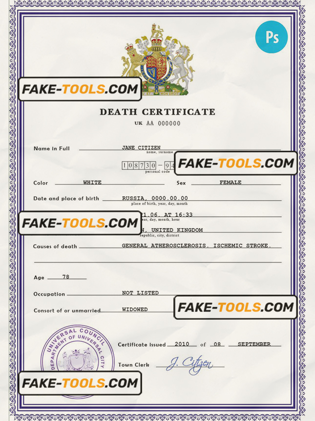 certificate expert vital record death certificate universal PSD template Scan effect