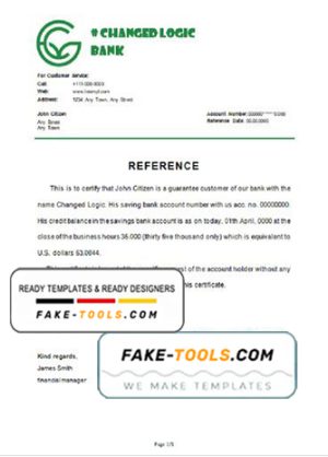 changed logic bank universal multipurpose bank account reference template in Word and PDF format