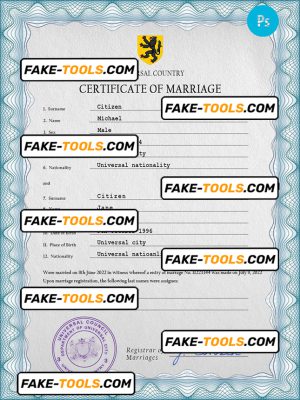cherish universal marriage certificate PSD template, completely editable