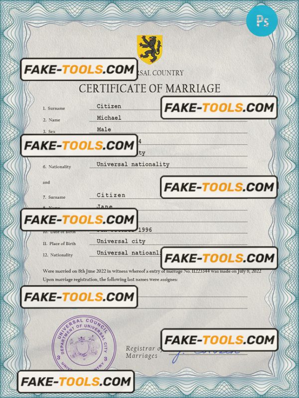 cherish universal marriage certificate PSD template, completely editable
