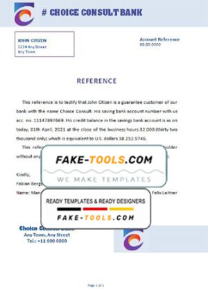 choice consult bank universal multipurpose bank account reference template in Word and PDF format