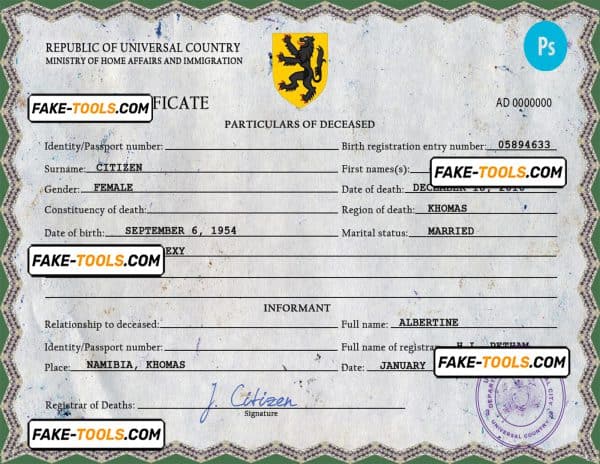 click vital record death certificate universal PSD template