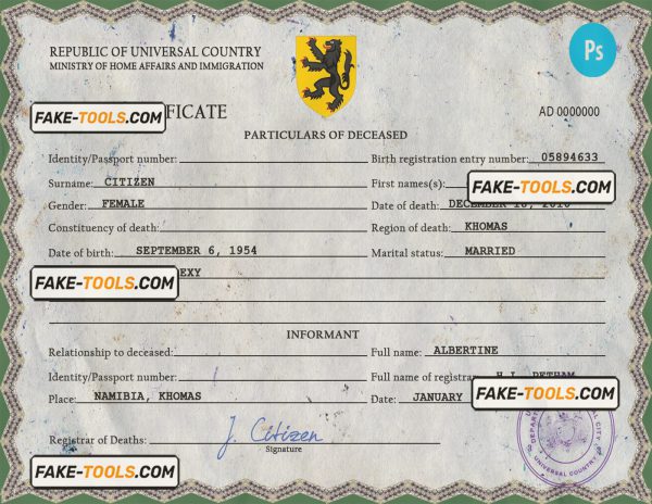 click vital record death certificate universal PSD template