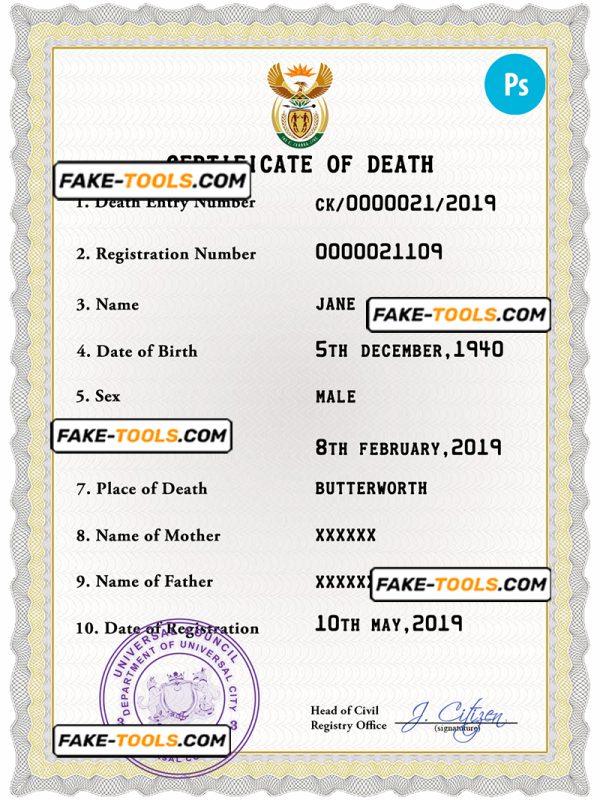 coat optimum vital record death certificate universal PSD template