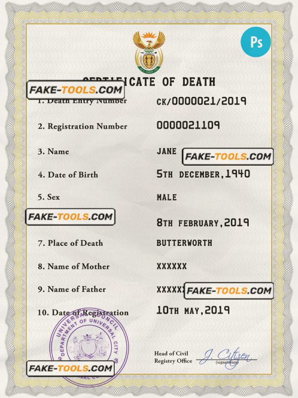 coat optimum vital record death certificate universal PSD template