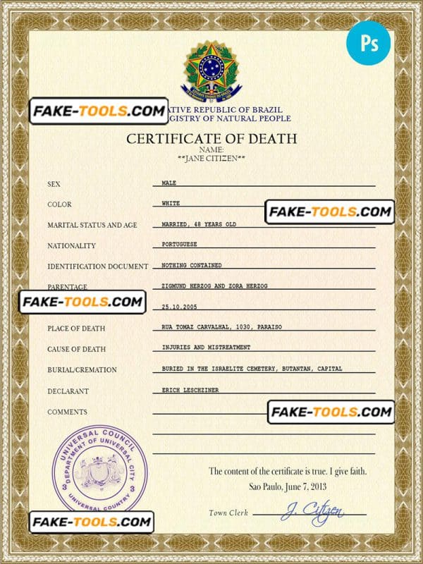 coat super vital record death certificate universal PSD template