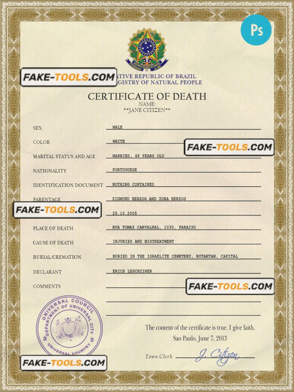coat super vital record death certificate universal PSD template