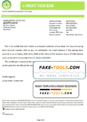 collect value bank universal multipurpose bank account reference template in Word and PDF format