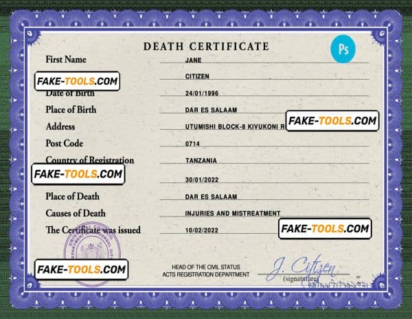 death solutions death universal certificate PSD template, completely editable