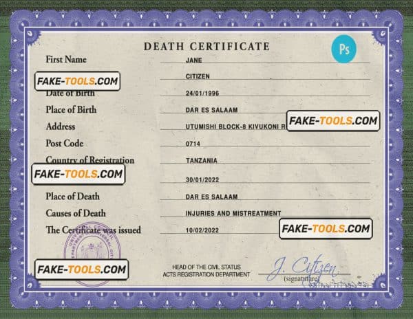 death solutions death universal certificate PSD template, completely editable