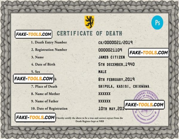 deathprism death universal certificate PSD template, completely editable