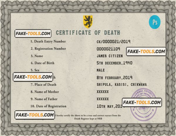 deathprism death universal certificate PSD template, completely editable