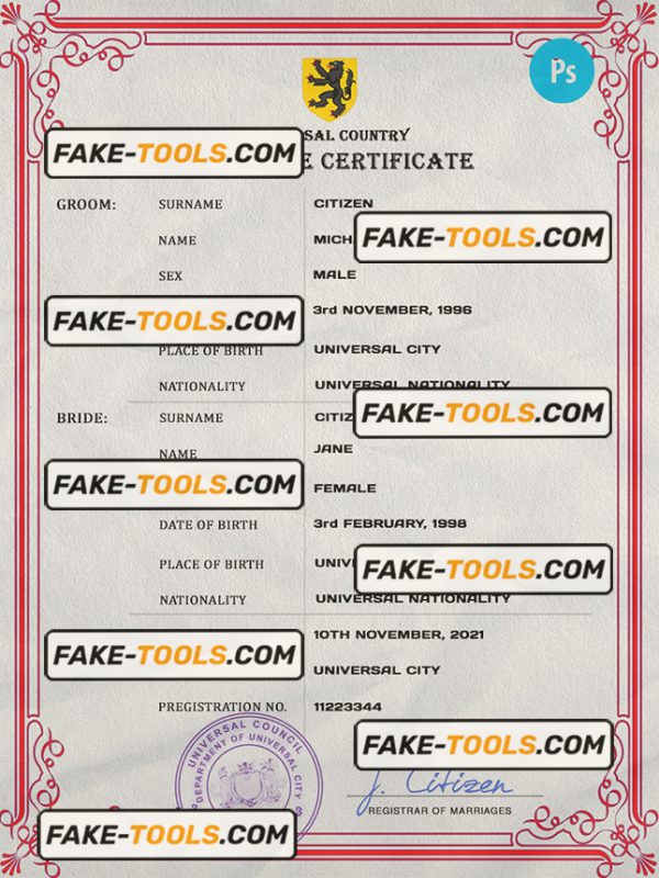 delight universal marriage certificate PSD template, fully editable