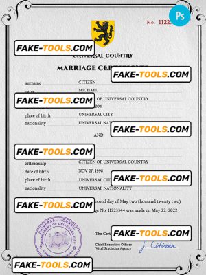destiny universal marriage certificate PSD template, completely editable