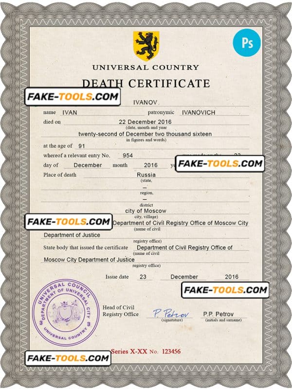 disclosure vital record death certificate universal PSD template