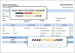 double dash pay stub template in Word and PDF format