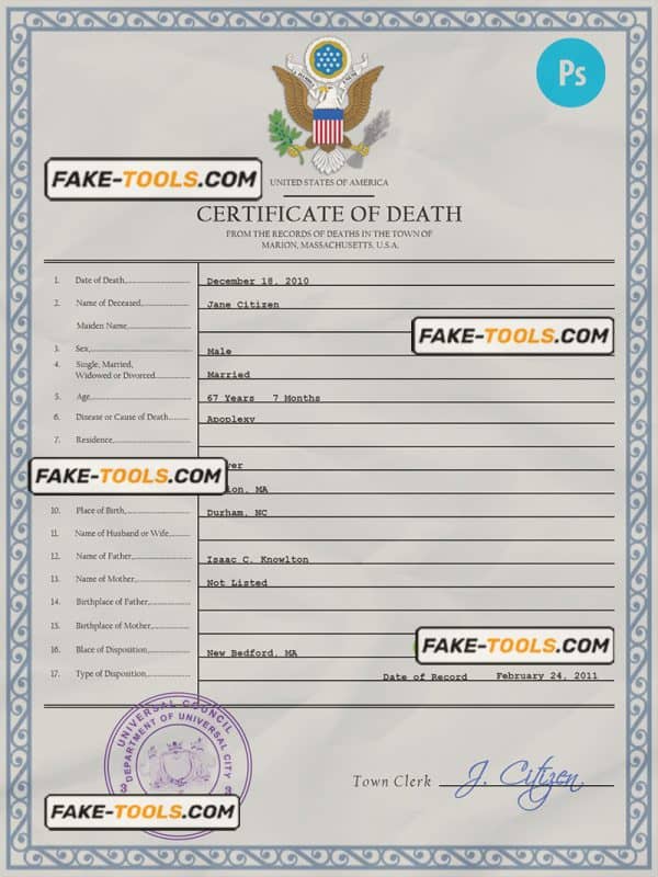 dynamic vital record death certificate universal PSD template