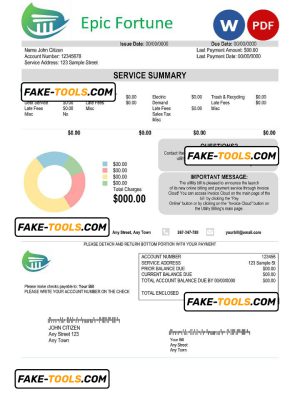 epic fortune universal multipurpose utility bill, Word and PDF template