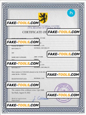 experienced universal marriage certificate PSD template, completely editable