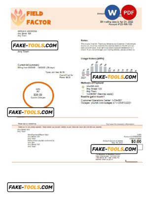 field factor universal multipurpose utility bill, Word and PDF template