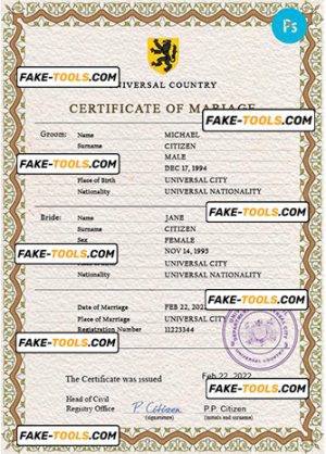 flutter universal marriage certificate PSD template, completely editable