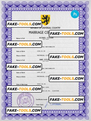 focal universal marriage certificate PSD template, fully editable