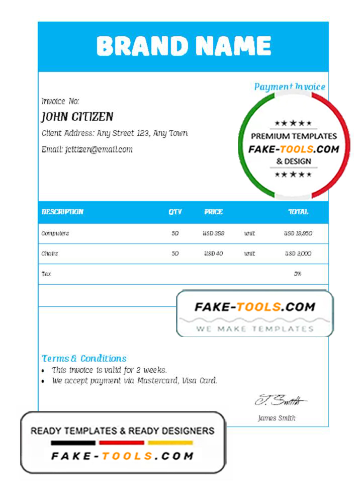 form asset universal multipurpose invoice template in Word and PDF format, fully editable scan effect