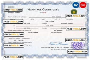 full-frontal universal marriage certificate Word and PDF template, fully editable