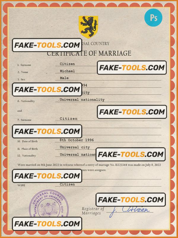 grace universal marriage certificate PSD template, fully editable
