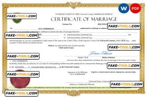 grace universal marriage certificate Word and PDF template, fully editable