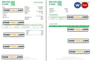 green brand universal multipurpose invoice template in Word and PDF format, fully editable