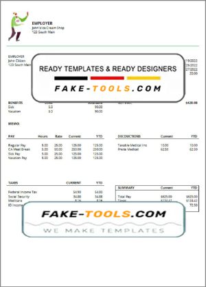 green culture pay stub template in Word and PDF format