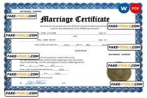 happy universal marriage certificate Word and PDF template, completely editable