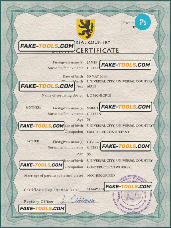 honor universal birth certificate PSD template, completely editable