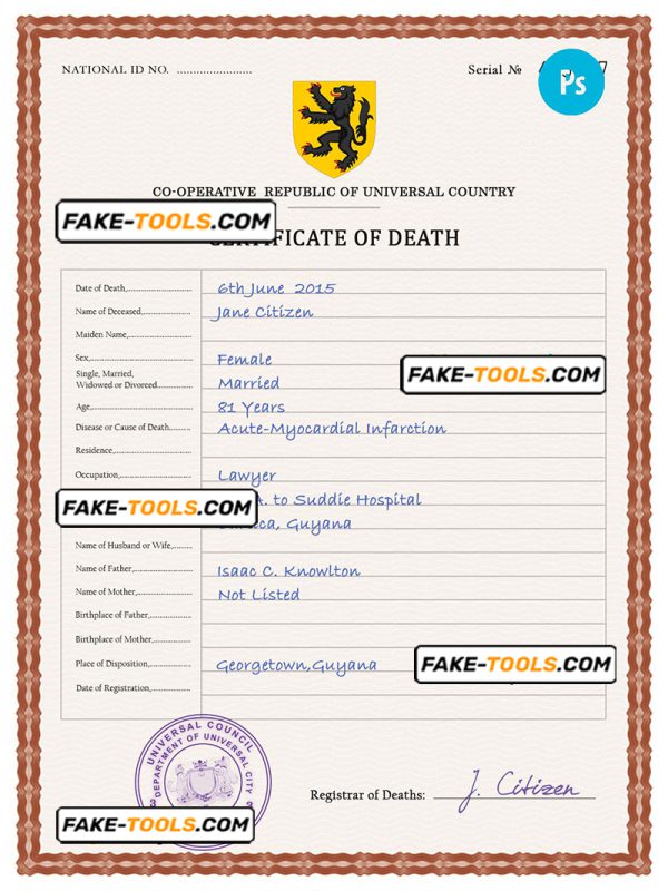 horizon vital record death certificate universal PSD template