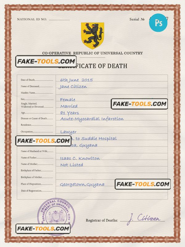 horizon vital record death certificate universal PSD template