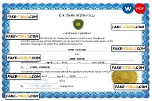 hypnotic universal marriage certificate Word and PDF template, fully editable