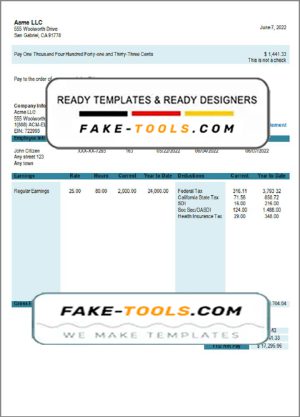 joyful start pay stub template in Word and PDF format